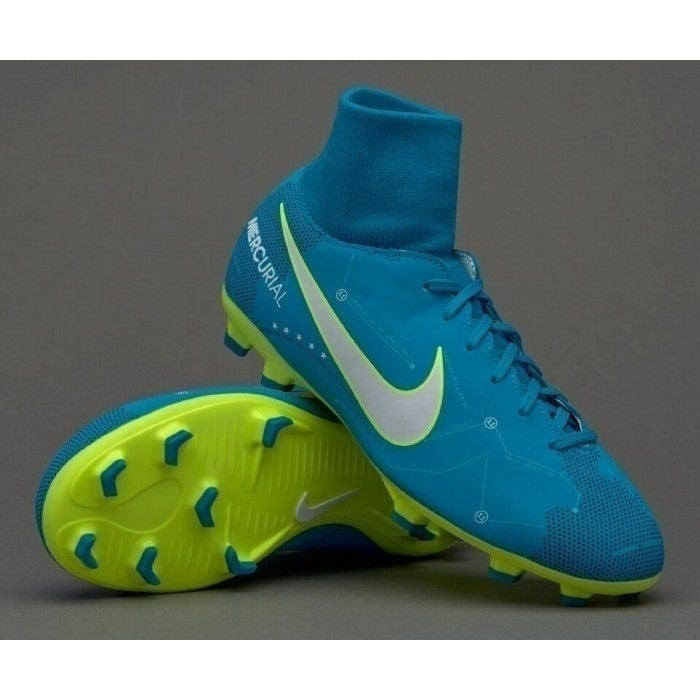 NIKE JR MERCURIAL VCTRY6 DF NJR SCARPEE DA CALCIO CON CALZINO CAMPI IN ERBA SINTETICA BAMBINO AZZURRO GIALLO