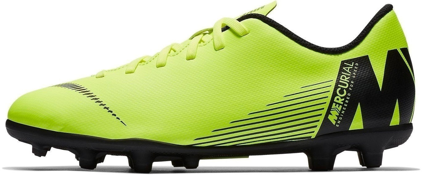 NIKE JR VAPOR 12 CLUB GS FG/MG SCARPE DA CALCIO BAMBINO TERRENI IN ERBA GIALLO FLUO NERO
