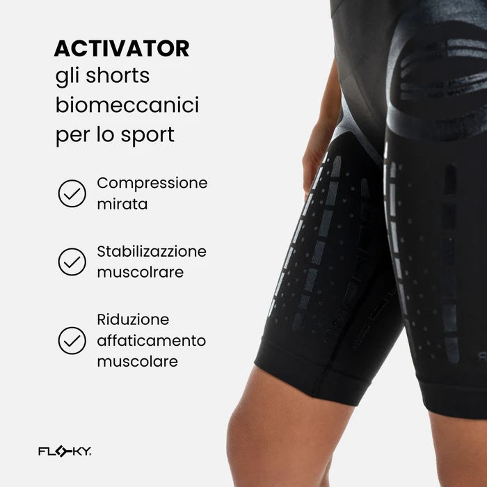 FLOKY ACTIVATOR BIOMECHANICAL SHORTS CALZONCINI SCALDAMUSCOLI PER CALCIO RUNNING NERO PREVENZIONE INFORTUNI