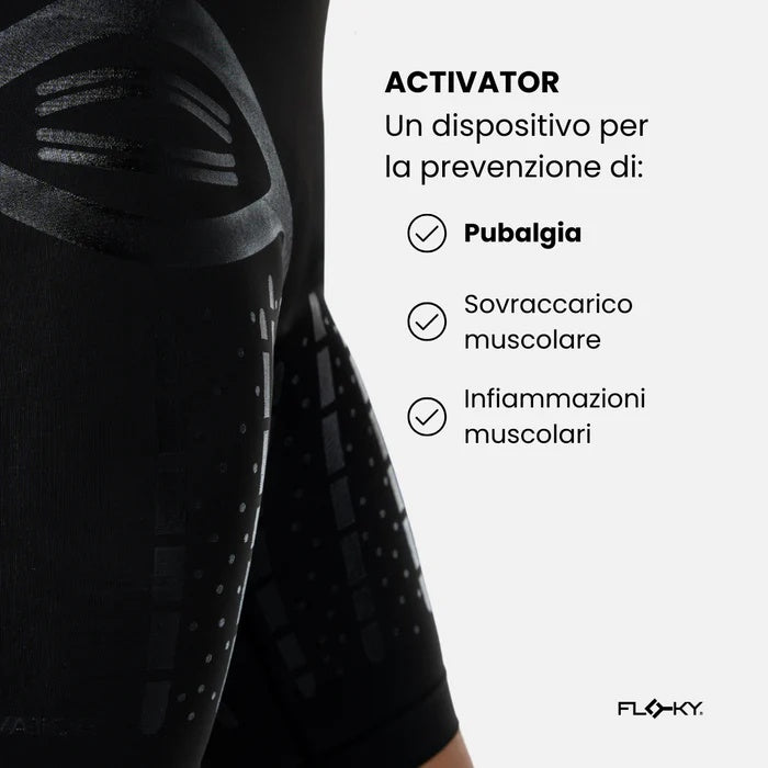 FLOKY ACTIVATOR BIOMECHANICAL SHORTS CALZONCINI SCALDAMUSCOLI PER CALCIO RUNNING NERO PREVENZIONE INFORTUNI