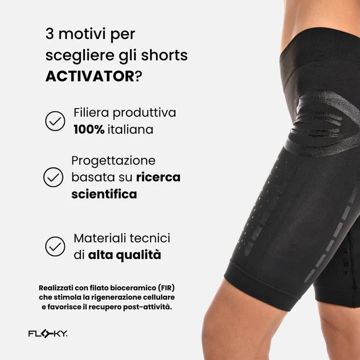 FLOKY ACTIVATOR BIOMECHANICAL SHORTS CALZONCINI SCALDAMUSCOLI PER CALCIO RUNNING NERO PREVENZIONE INFORTUNI