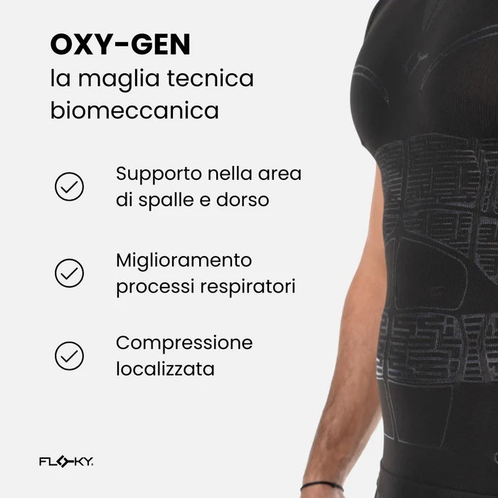 FLOKY OXY-GEN T-SHIRT BIOMECCANICA COLORE NERO PREVENZIONE INFORTUNI RECUPERO PIù VELOCE
