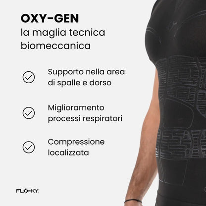 FLOKY OXY-GEN T-SHIRT BIOMECCANICA COLORE NERO PREVENZIONE INFORTUNI RECUPERO PIù VELOCE