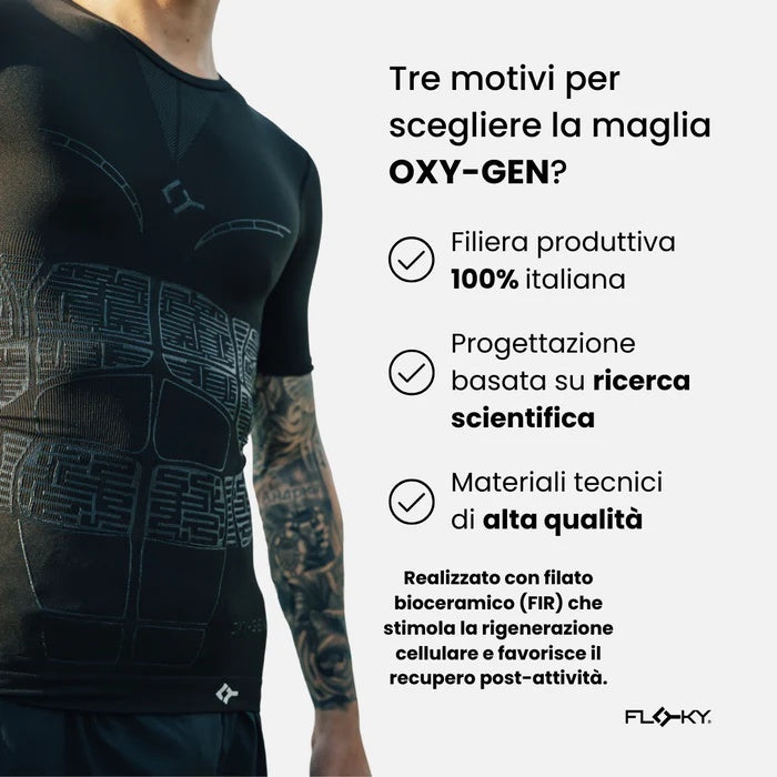 FLOKY OXY-GEN T-SHIRT BIOMECCANICA COLORE NERO PREVENZIONE INFORTUNI RECUPERO PIù VELOCE