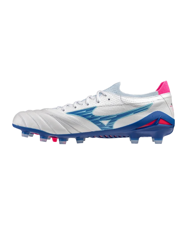 MIZUNO MORELIA NEO IV BETA ELITE FG SCARPETTE  CALCIO TERRENI I NERBA BIANCO BLU ROSA