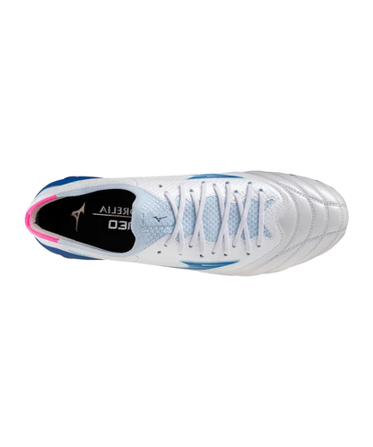 MIZUNO MORELIA NEO IV BETA ELITE FG SCARPETTE  CALCIO TERRENI I NERBA BIANCO BLU ROSA