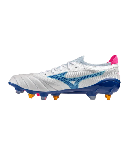 MIZUNO MORELIA NEO IV BETA ELITE MIX SCARPETTE DA CALCIO TERRENI BAGNATI BIANCO BLU ROSA TACCHETTI INTERCAMBIABILI
